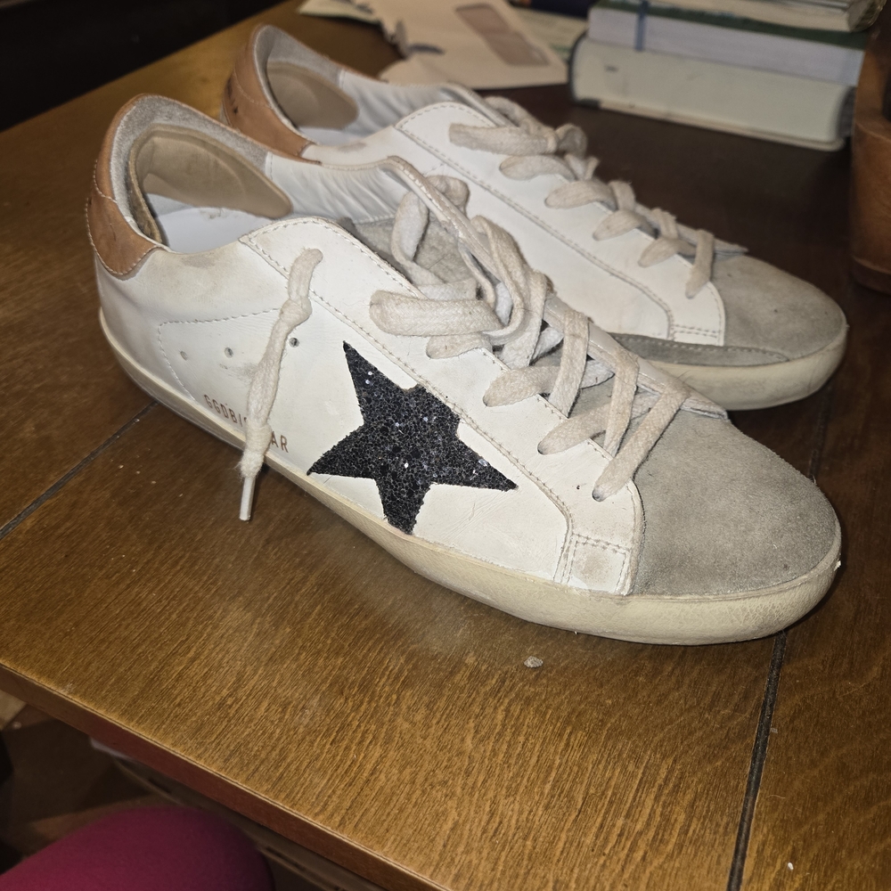 Golden Goose White and Black Star Sneakers